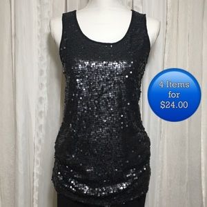 Black sequin sleeveless tank top size S NWT
